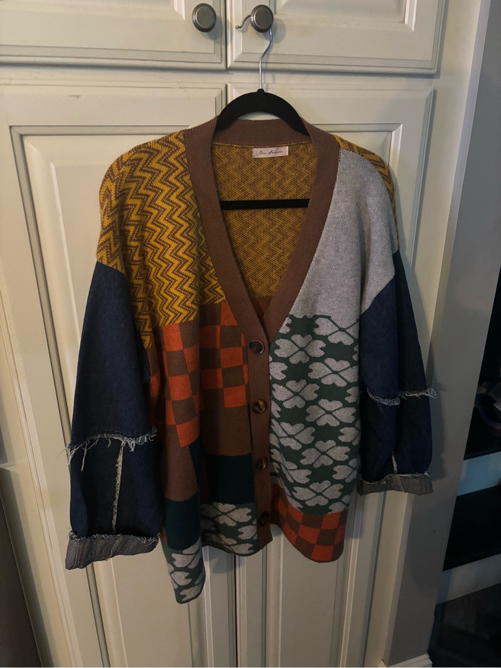 Ces Femme Mixed Knit Denim Cardigan Size L